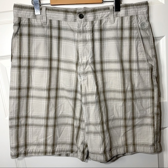 TIMBERLAND preppy neutral plaid cotton bermuda shorts relax fit 4 pockets sz 36 - Picture 3 of 9